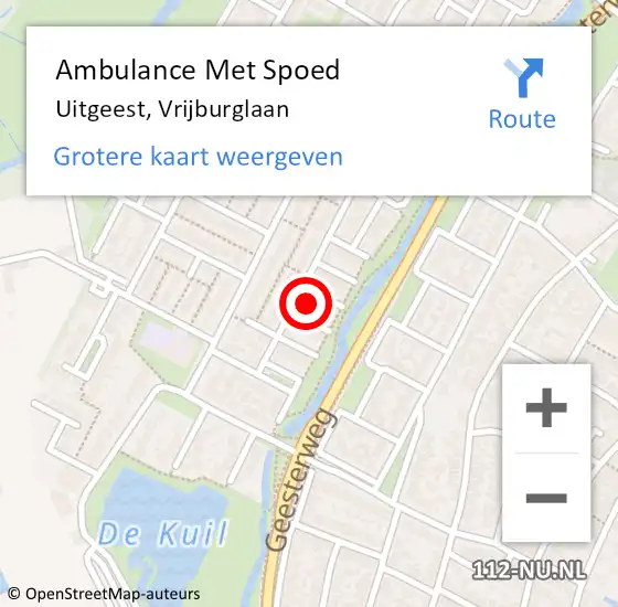 Locatie op kaart van de 112 melding: Ambulance Met Spoed Naar Uitgeest, Vrijburglaan op 10 februari 2023 00:12