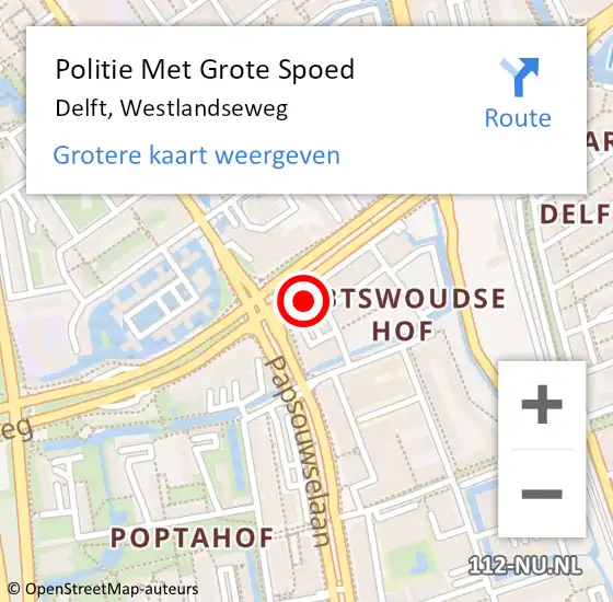 Locatie op kaart van de 112 melding: Politie Met Grote Spoed Naar Delft, Westlandseweg op 10 februari 2023 00:45