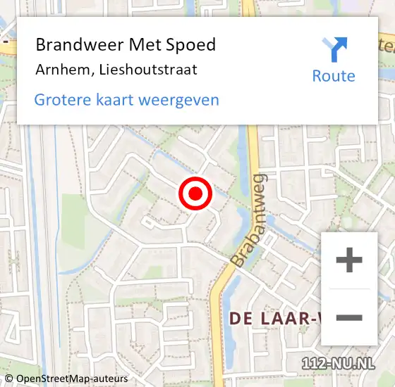 Locatie op kaart van de 112 melding: Brandweer Met Spoed Naar Arnhem, Lieshoutstraat op 10 februari 2023 02:05