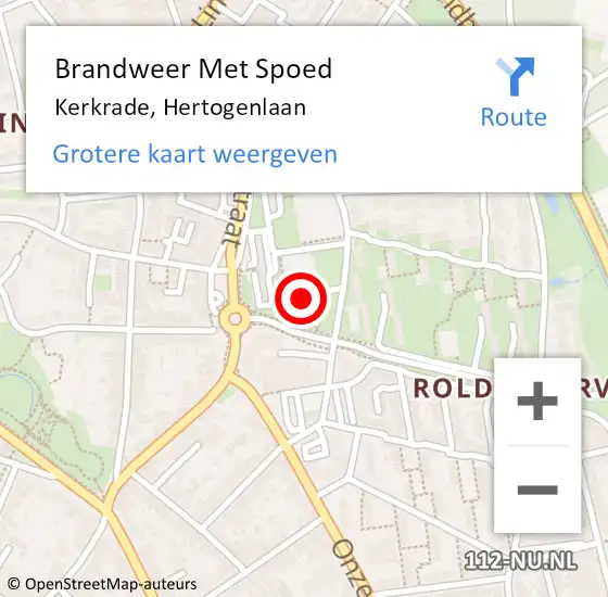 Locatie op kaart van de 112 melding: Brandweer Met Spoed Naar Kerkrade, Hertogenlaan op 10 februari 2023 03:44