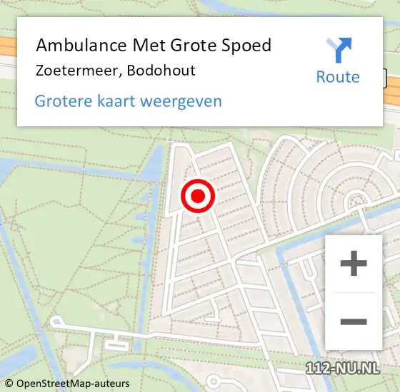 Locatie op kaart van de 112 melding: Ambulance Met Grote Spoed Naar Zoetermeer, Bodohout op 10 februari 2023 04:06