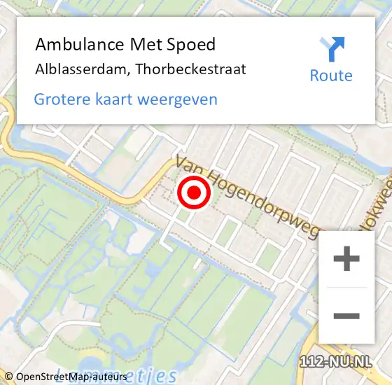 Locatie op kaart van de 112 melding: Ambulance Met Spoed Naar Alblasserdam, Thorbeckestraat op 10 februari 2023 04:07