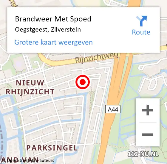 Locatie op kaart van de 112 melding: Brandweer Met Spoed Naar Oegstgeest, Zilverstein op 10 februari 2023 04:49