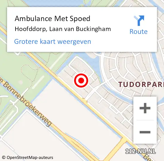 Locatie op kaart van de 112 melding: Ambulance Met Spoed Naar Hoofddorp, Laan van Buckingham op 10 februari 2023 05:59