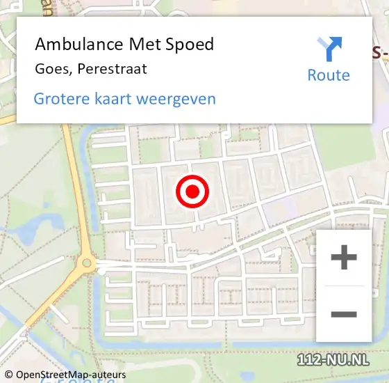 Locatie op kaart van de 112 melding: Ambulance Met Spoed Naar Goes, Perestraat op 15 augustus 2014 02:51