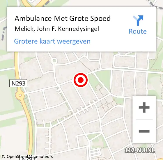 Locatie op kaart van de 112 melding: Ambulance Met Grote Spoed Naar Melick, John F. Kennedysingel op 10 februari 2023 06:47