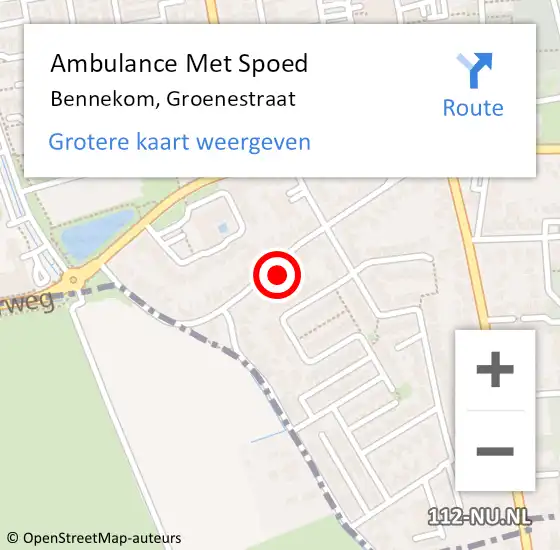 Locatie op kaart van de 112 melding: Ambulance Met Spoed Naar Bennekom, Groenestraat op 10 februari 2023 07:05