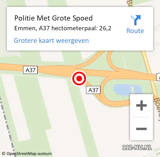 Locatie op kaart van de 112 melding: Politie Met Grote Spoed Naar Emmen, A37 hectometerpaal: 26,2 op 10 februari 2023 07:19