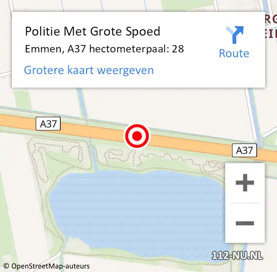 Locatie op kaart van de 112 melding: Politie Met Grote Spoed Naar Emmen, A37 hectometerpaal: 28 op 10 februari 2023 07:32