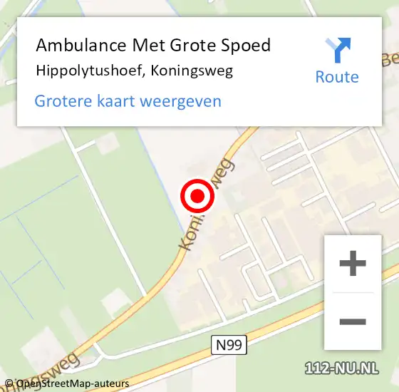 Locatie op kaart van de 112 melding: Ambulance Met Grote Spoed Naar Hippolytushoef, Koningsweg op 10 februari 2023 08:06