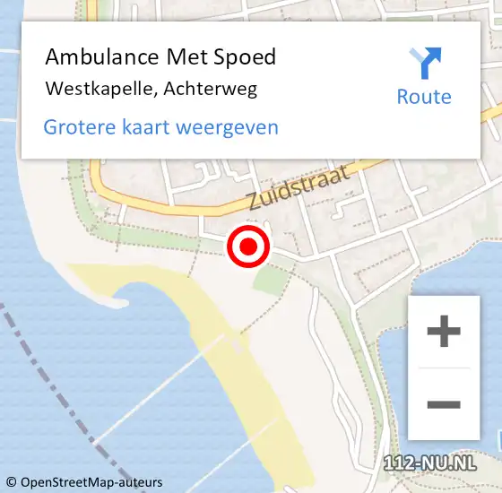 Locatie op kaart van de 112 melding: Ambulance Met Spoed Naar Westkapelle, Achterweg op 15 augustus 2014 03:25