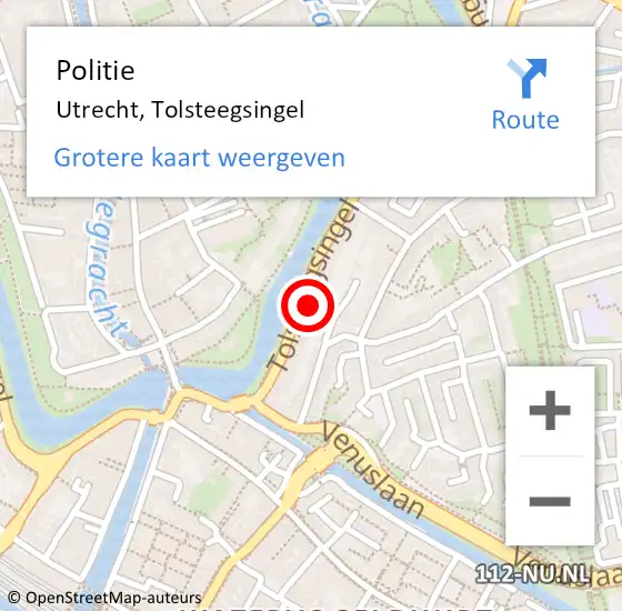 Locatie op kaart van de 112 melding: Politie Utrecht, Tolsteegsingel op 10 februari 2023 08:19