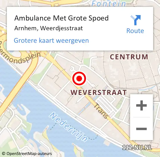Locatie op kaart van de 112 melding: Ambulance Met Grote Spoed Naar Arnhem, Weerdjesstraat op 10 februari 2023 08:19