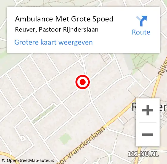 Locatie op kaart van de 112 melding: Ambulance Met Grote Spoed Naar Reuver, Pastoor Rijnderslaan op 10 februari 2023 08:31
