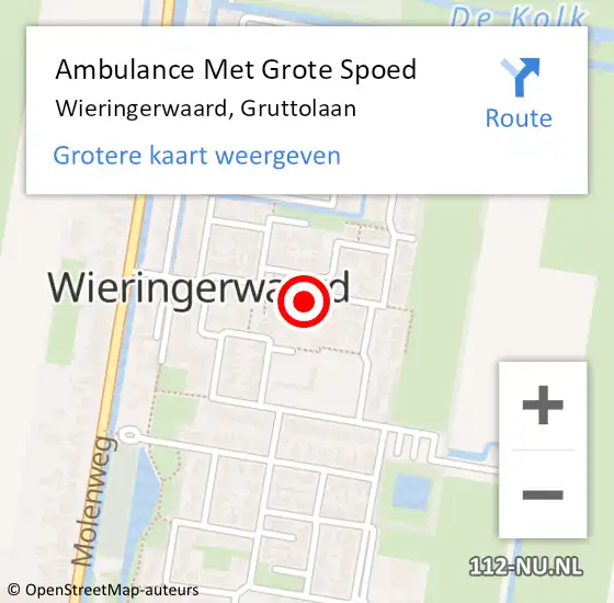 Locatie op kaart van de 112 melding: Ambulance Met Grote Spoed Naar Wieringerwaard, Gruttolaan op 10 februari 2023 09:09