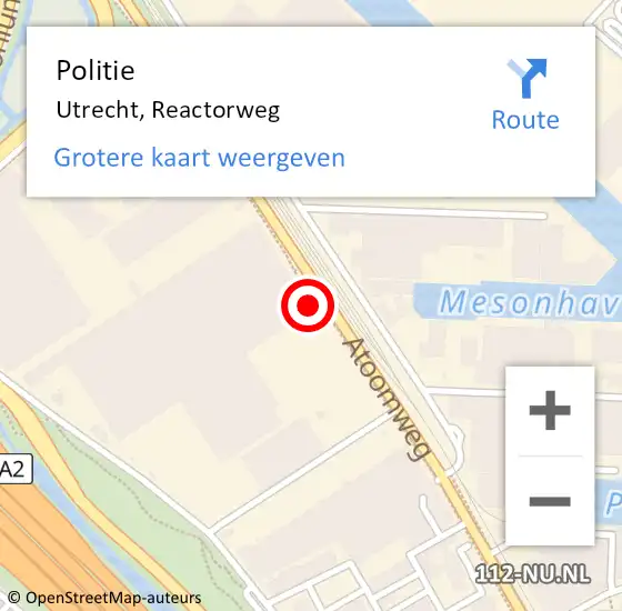 Locatie op kaart van de 112 melding: Politie Utrecht, Reactorweg op 10 februari 2023 09:11