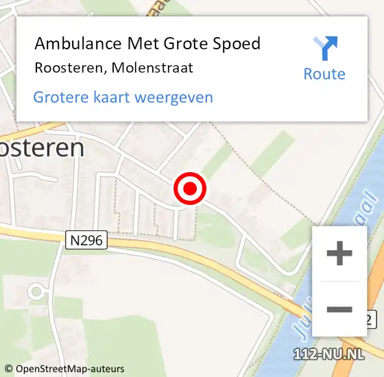 Locatie op kaart van de 112 melding: Ambulance Met Grote Spoed Naar Roosteren, Molenstraat op 15 augustus 2014 07:50