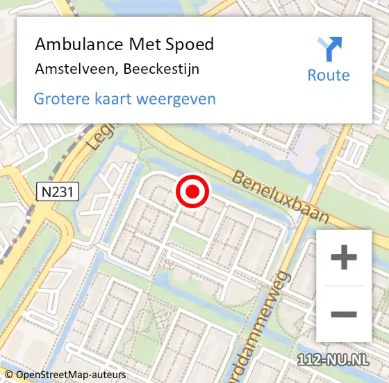 Locatie op kaart van de 112 melding: Ambulance Met Spoed Naar Amstelveen, Beeckestijn op 10 februari 2023 09:35