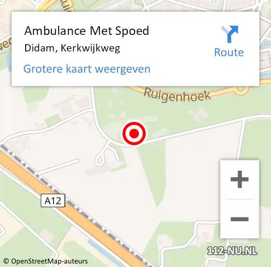 Locatie op kaart van de 112 melding: Ambulance Met Spoed Naar Didam, Kerkwijkweg op 10 februari 2023 09:40