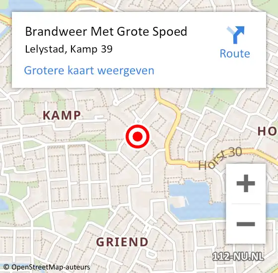 Locatie op kaart van de 112 melding: Brandweer Met Grote Spoed Naar Lelystad, Kamp 39 op 10 februari 2023 10:01