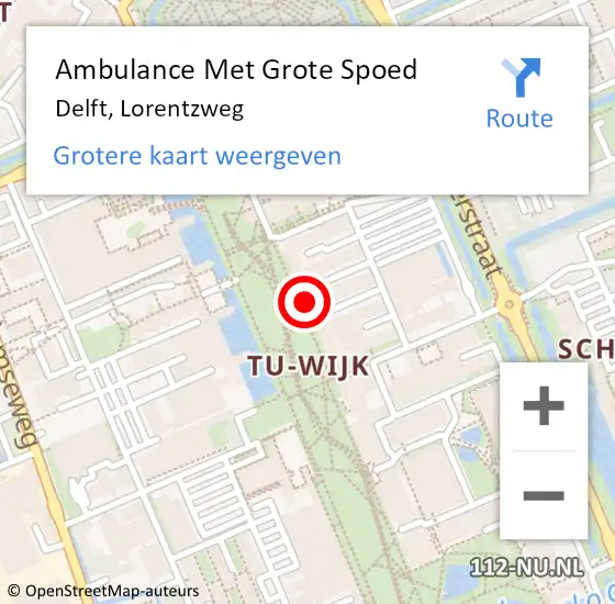 Locatie op kaart van de 112 melding: Ambulance Met Grote Spoed Naar Delft, Lorentzweg op 10 februari 2023 10:30