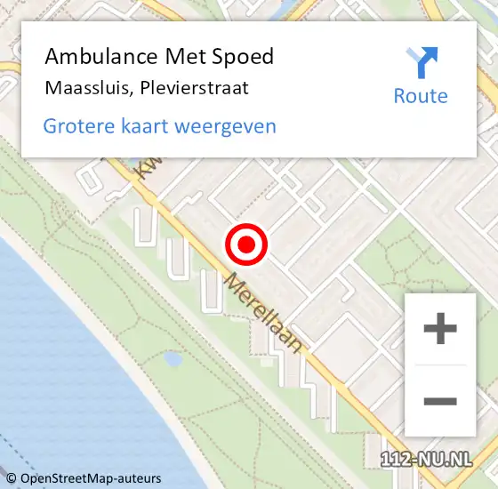 Locatie op kaart van de 112 melding: Ambulance Met Spoed Naar Maassluis, Plevierstraat op 10 februari 2023 10:43