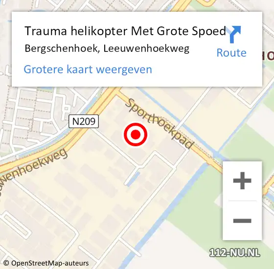 Locatie op kaart van de 112 melding: Trauma helikopter Met Grote Spoed Naar Bergschenhoek, Leeuwenhoekweg op 10 februari 2023 10:47