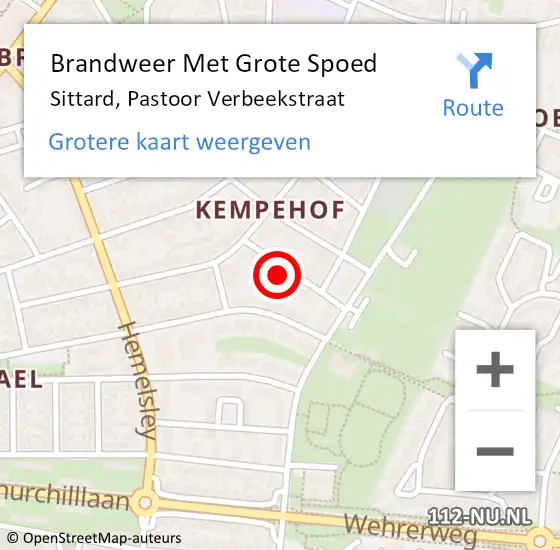 Locatie op kaart van de 112 melding: Brandweer Met Grote Spoed Naar Sittard, Pastoor Verbeekstraat op 10 februari 2023 10:49