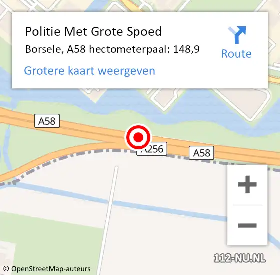 Locatie op kaart van de 112 melding: Politie Met Grote Spoed Naar Borsele, A58 hectometerpaal: 148,9 op 10 februari 2023 10:56