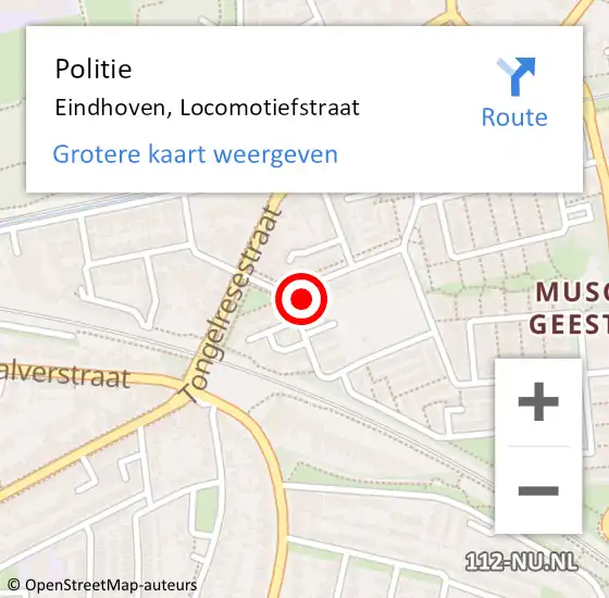 Locatie op kaart van de 112 melding: Politie Eindhoven, Locomotiefstraat op 10 februari 2023 10:59