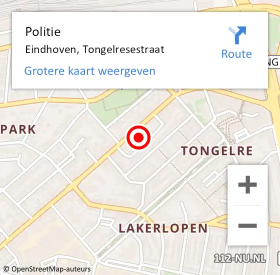 Locatie op kaart van de 112 melding: Politie Eindhoven, Tongelresestraat op 10 februari 2023 10:59