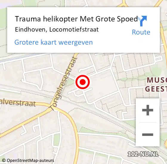 Locatie op kaart van de 112 melding: Trauma helikopter Met Grote Spoed Naar Eindhoven, Locomotiefstraat op 10 februari 2023 10:59