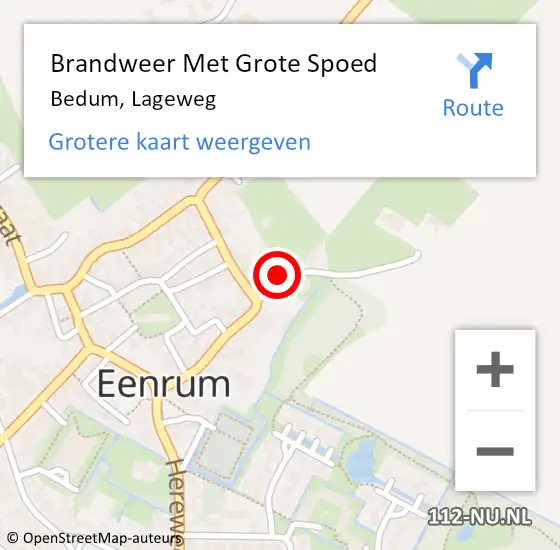 Locatie op kaart van de 112 melding: Brandweer Met Grote Spoed Naar Bedum, Lageweg op 10 februari 2023 11:01