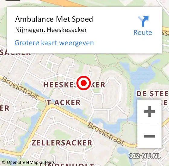 Locatie op kaart van de 112 melding: Ambulance Met Spoed Naar Nijmegen, Heeskesacker op 10 februari 2023 11:42