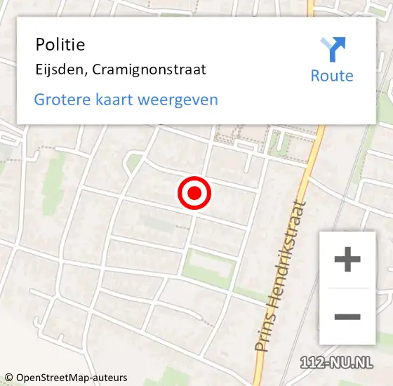 Locatie op kaart van de 112 melding: Politie Eijsden, Cramignonstraat op 10 februari 2023 11:50