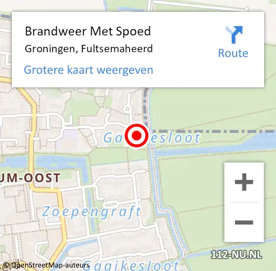 Locatie op kaart van de 112 melding: Brandweer Met Spoed Naar Groningen, Fultsemaheerd op 10 februari 2023 12:18