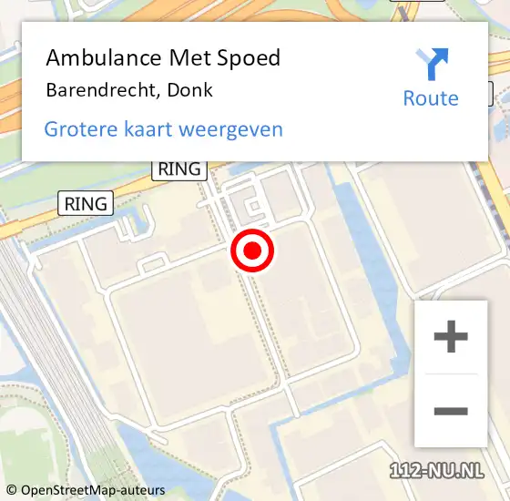 Locatie op kaart van de 112 melding: Ambulance Met Spoed Naar Barendrecht, Donk op 10 februari 2023 12:44