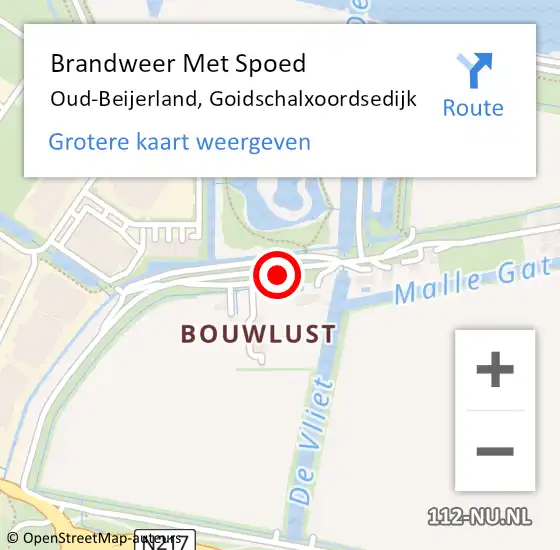 Locatie op kaart van de 112 melding: Brandweer Met Spoed Naar Oud-Beijerland, Goidschalxoordsedijk op 10 februari 2023 13:00