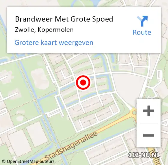 Locatie op kaart van de 112 melding: Brandweer Met Grote Spoed Naar Zwolle, Kopermolen op 10 februari 2023 13:33