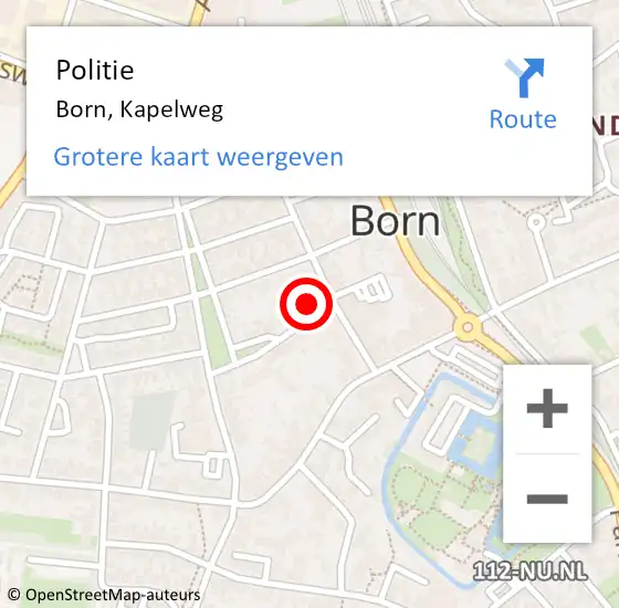 Locatie op kaart van de 112 melding: Politie Born, Kapelweg op 10 februari 2023 13:52