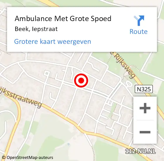 Locatie op kaart van de 112 melding: Ambulance Met Grote Spoed Naar Beek, Iepstraat op 10 februari 2023 14:06