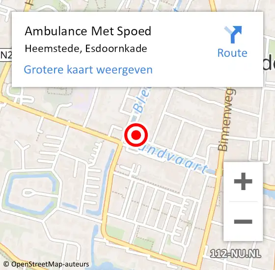 Locatie op kaart van de 112 melding: Ambulance Met Spoed Naar Heemstede, Esdoornkade op 10 februari 2023 14:26