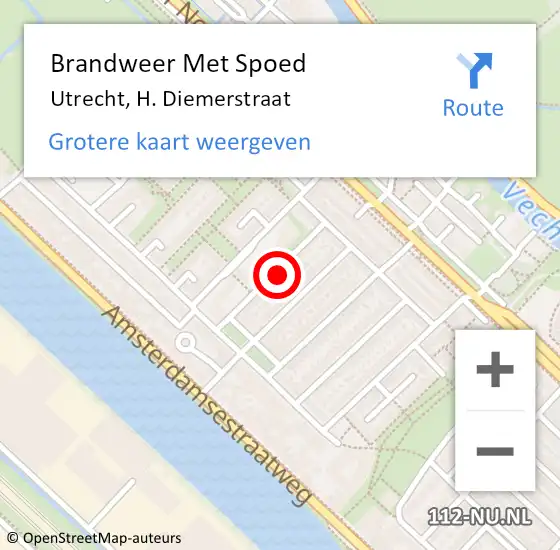 Locatie op kaart van de 112 melding: Brandweer Met Spoed Naar Utrecht, H. Diemerstraat op 10 februari 2023 14:32