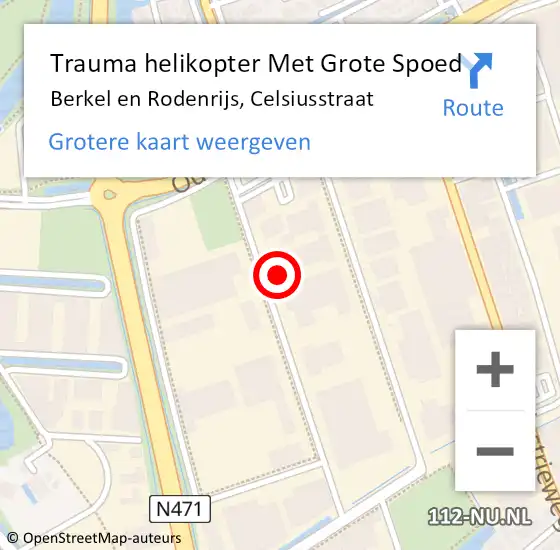 Locatie op kaart van de 112 melding: Trauma helikopter Met Grote Spoed Naar Berkel en Rodenrijs, Celsiusstraat op 10 februari 2023 14:32