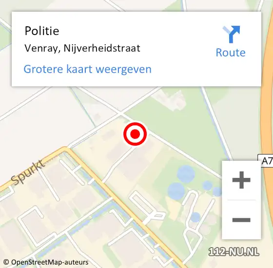 Locatie op kaart van de 112 melding: Politie Venray, Nijverheidstraat op 10 februari 2023 14:33