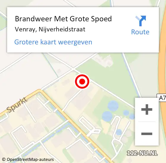 Locatie op kaart van de 112 melding: Brandweer Met Grote Spoed Naar Venray, Nijverheidstraat op 10 februari 2023 14:34