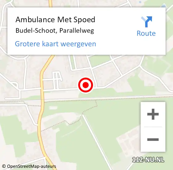 Locatie op kaart van de 112 melding: Ambulance Met Spoed Naar Budel-Schoot, Parallelweg op 10 februari 2023 14:34