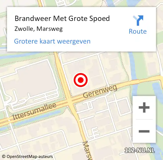 Locatie op kaart van de 112 melding: Brandweer Met Grote Spoed Naar Zwolle, Marsweg op 10 februari 2023 14:47