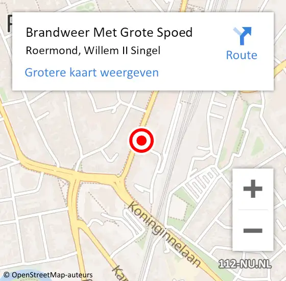 Locatie op kaart van de 112 melding: Brandweer Met Grote Spoed Naar Roermond, Willem II Singel op 10 februari 2023 15:00