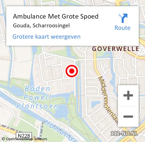 Locatie op kaart van de 112 melding: Ambulance Met Grote Spoed Naar Gouda, Scharroosingel op 10 februari 2023 15:20